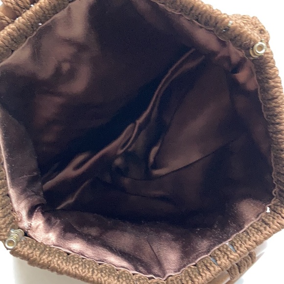 Brown crochet small wood ring handle purse - Picture 7 of 11